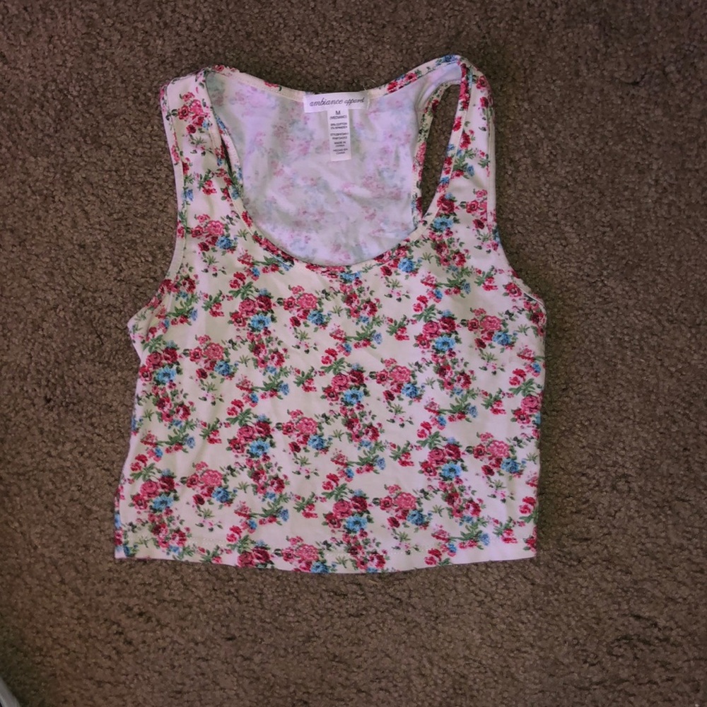 Tank crop top with pink floral print
